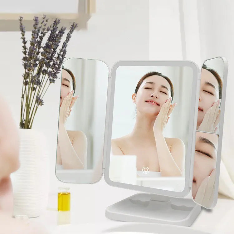 Trifold LED Makeup Mirror - Smart Complementary Beauty Lights-3