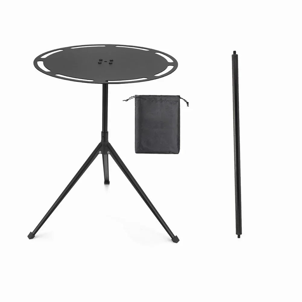 Round Camping Table with Telescopic Fishing Light Pole-0