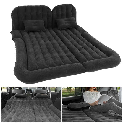 2-in-1 Car Inflatable Mattress Soft PVC Flocking Travel Bed with Pump Black-1