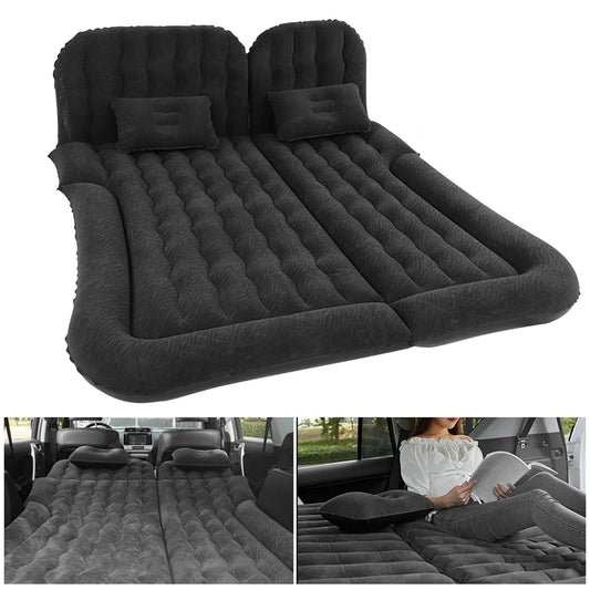 2-in-1 Car Inflatable Mattress Soft PVC Flocking Travel Bed with Pump Black-1