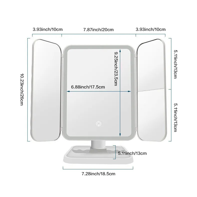 Trifold LED Makeup Mirror - Smart Complementary Beauty Lights-4