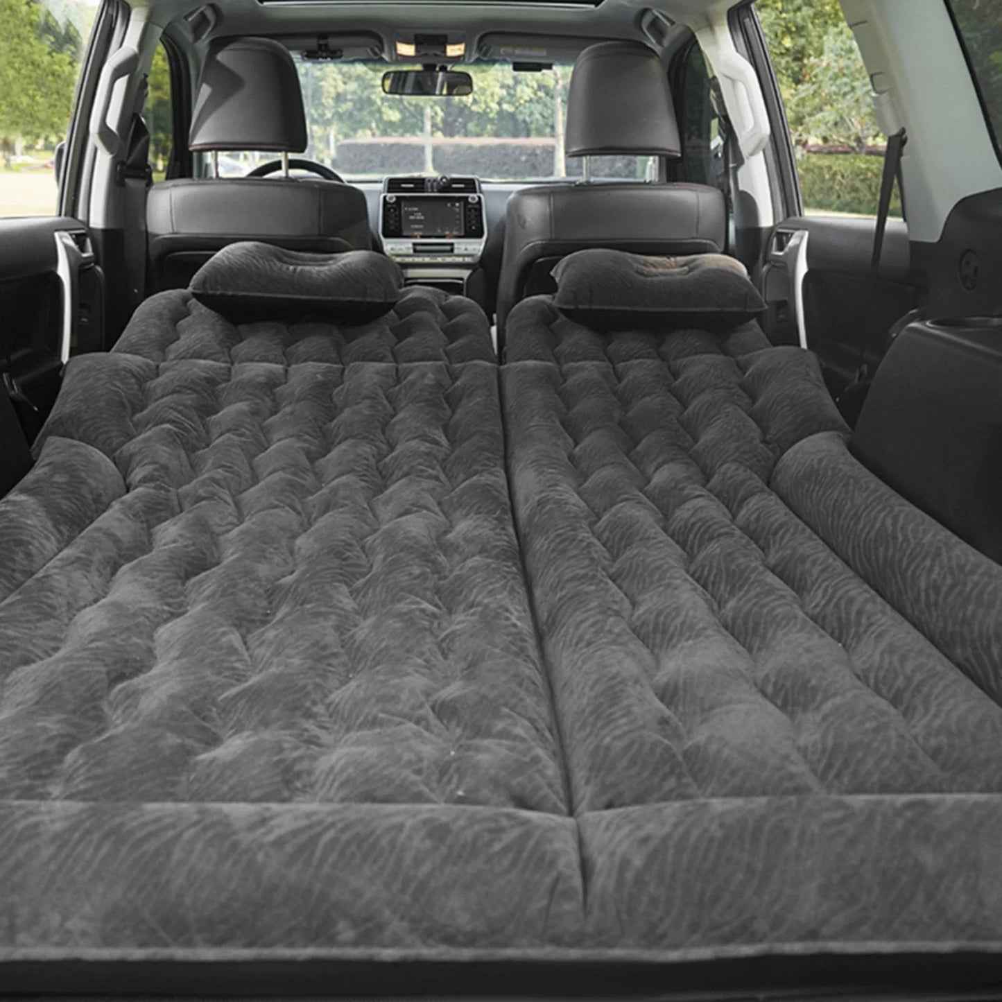 2-in-1 Car Inflatable Mattress Soft PVC Flocking Travel Bed with Pump Black-2